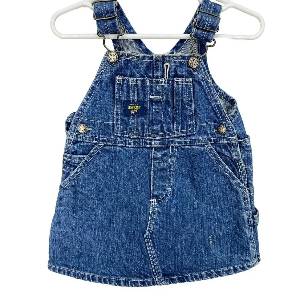 OshKosh Girls Denim Overall Dress Sz 12 Months Blue Vestback Country Chic‎